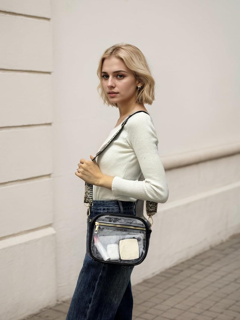 Fibrdoo Clear Bag Stadium Approved, Leather Clear Crossbody Purse Bag for Concerts Sports Events Festivals - Image 2